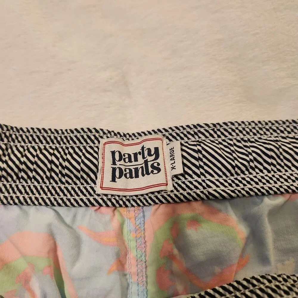 Party Pants Dino Munchies Swim Trunks Blue Pink Men's Size XL EUC